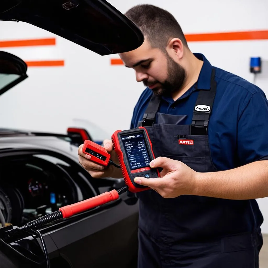 Mechanic Using Autel MK908P