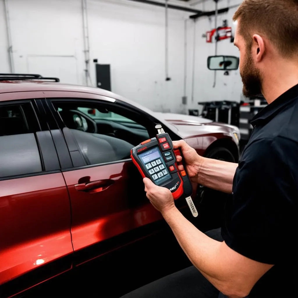 Autel MaxiSys being used to program Chrysler keys