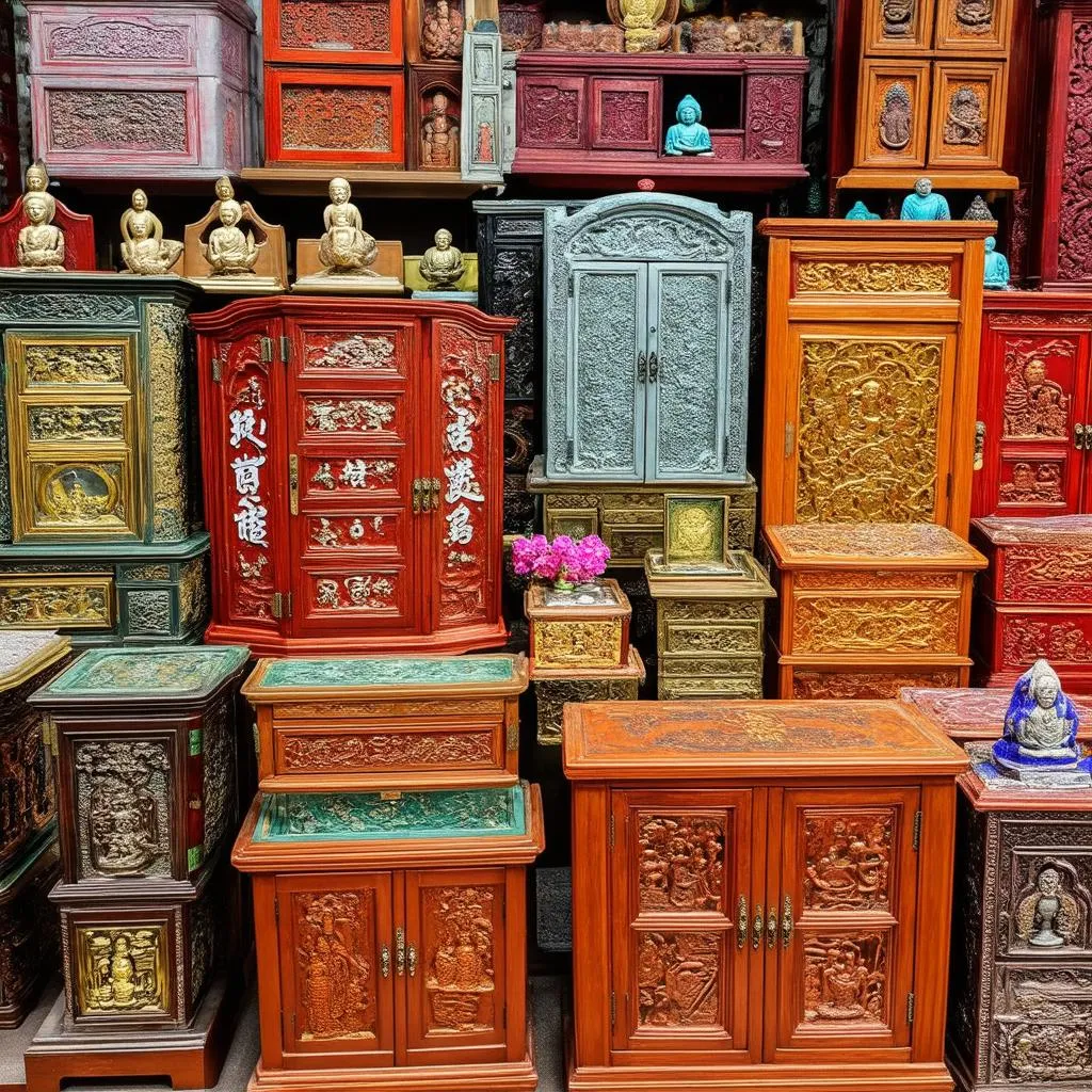 Different Buddhist altar cabinets