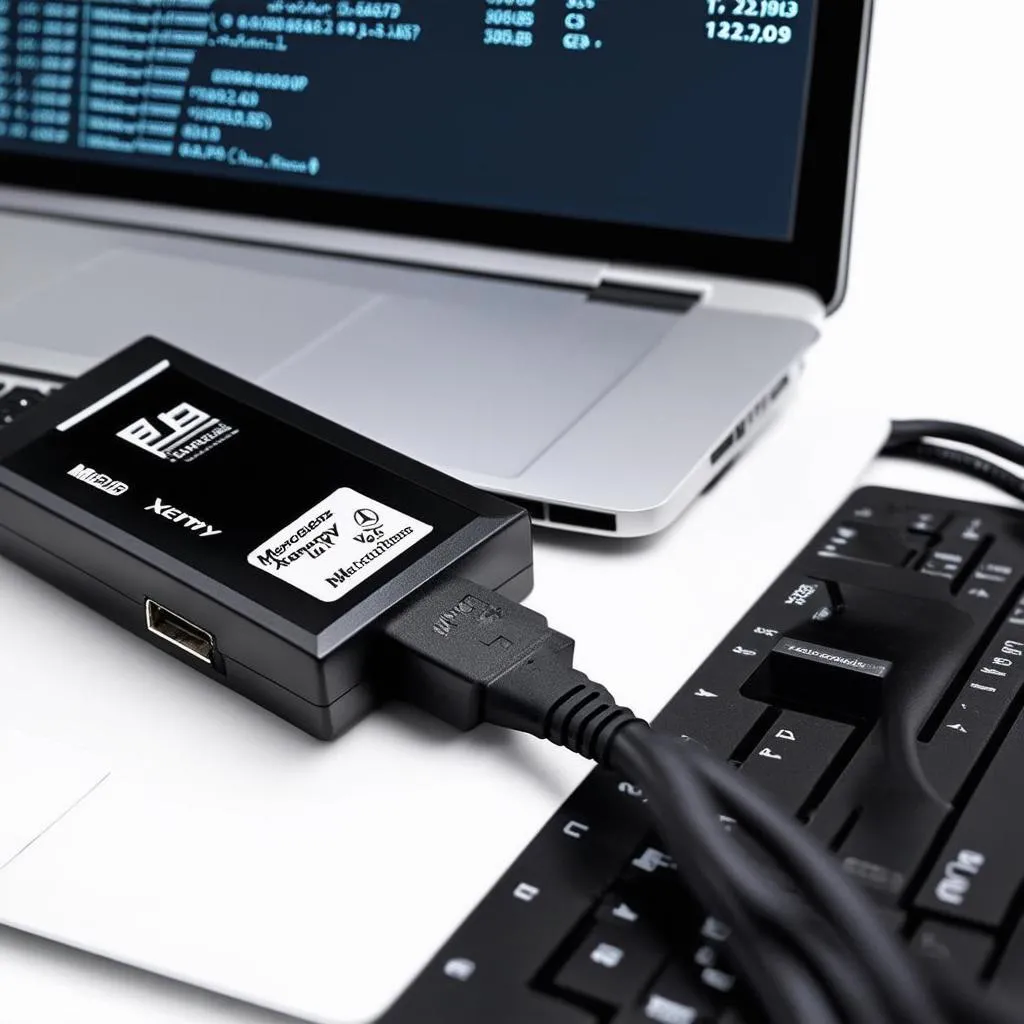 MB Xentry VCI connected to a laptop showing diagnostic information