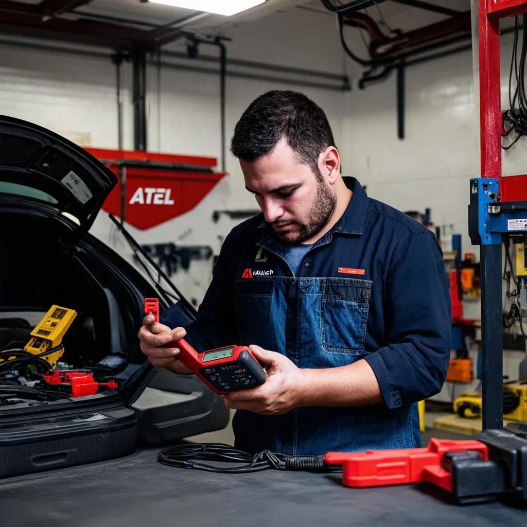 Mechanic using Autel MaxiDAS DS708