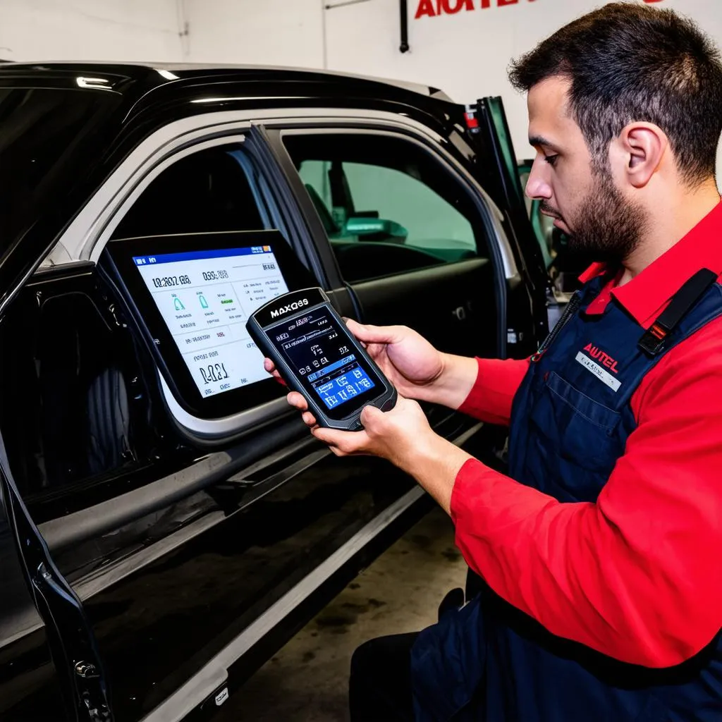 Mechanic Using Autel MaxiDAS DS808BT