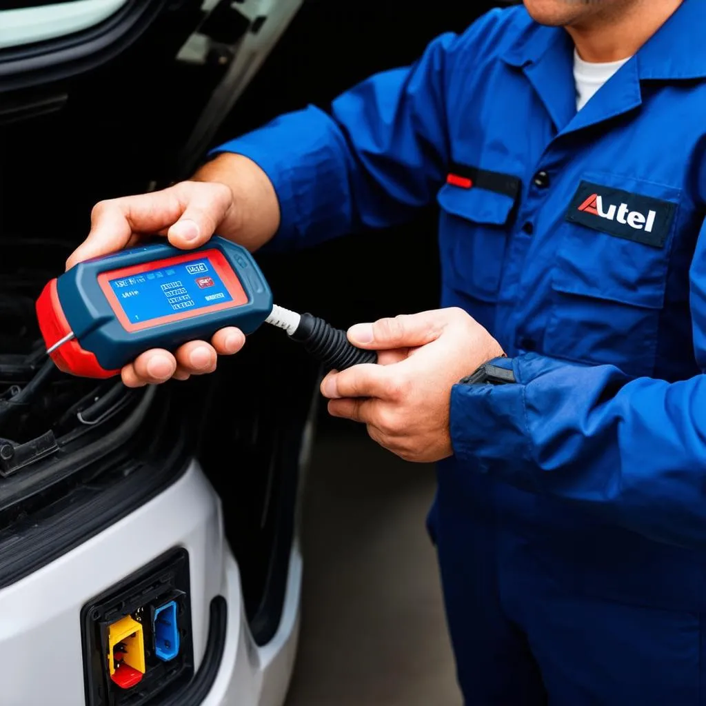 Mechanic using an Autel Scanner