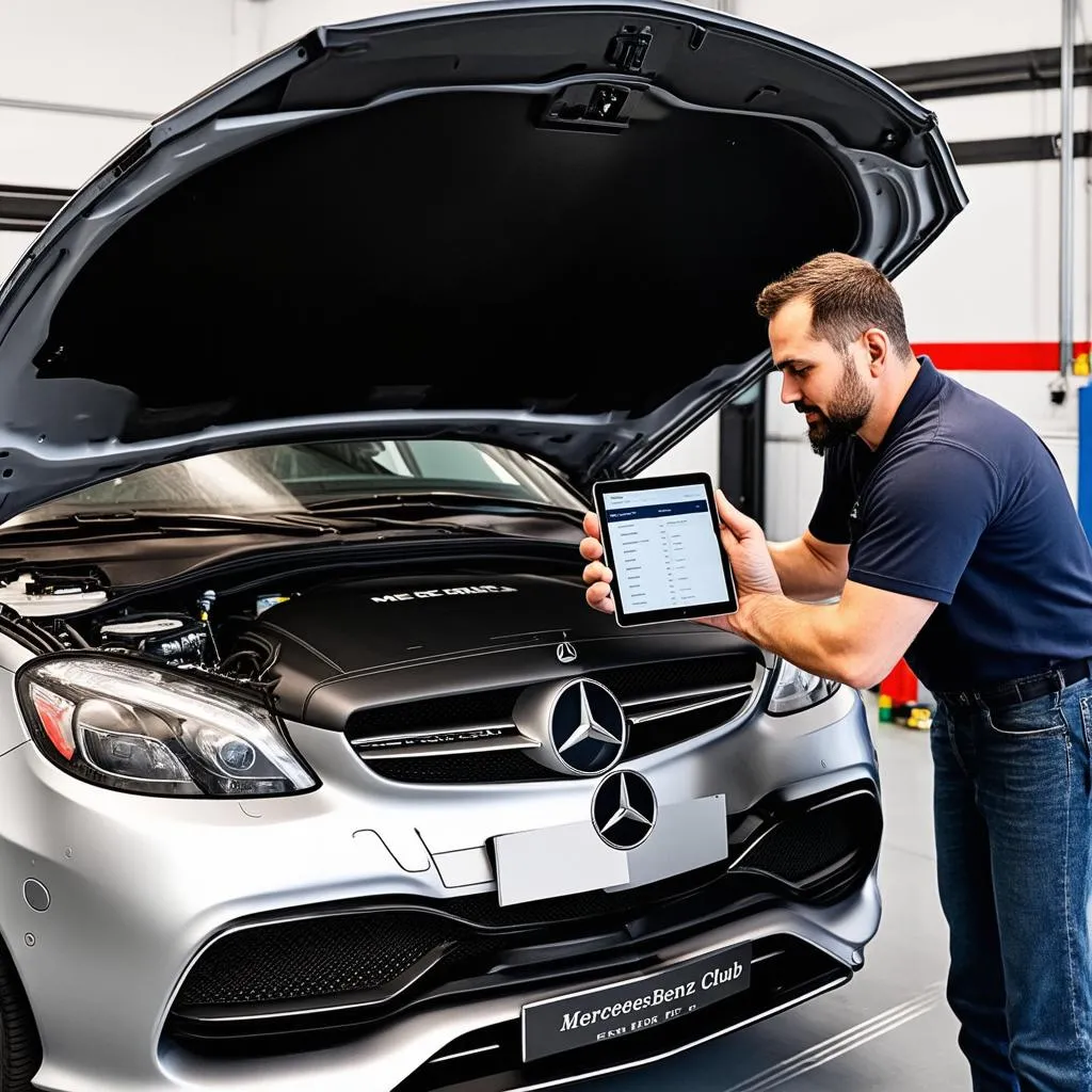 Mechanic Using Mercedes Benz Club EPC