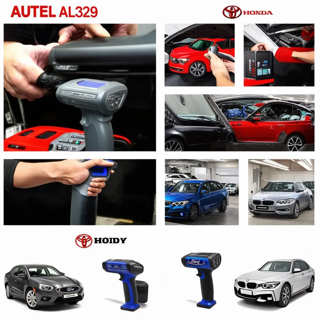 Mechanic using Autel AL329 on different cars