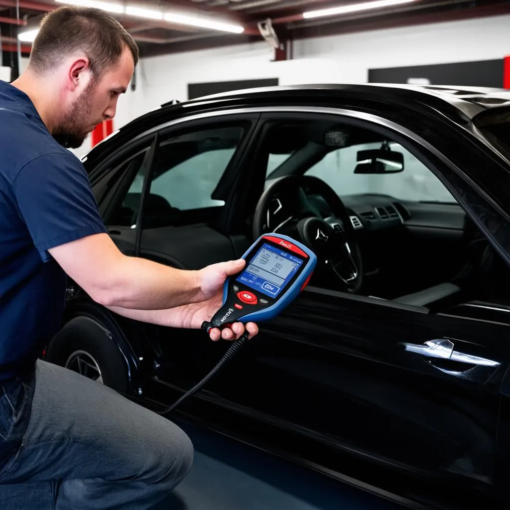 Mechanic using Autel scanner