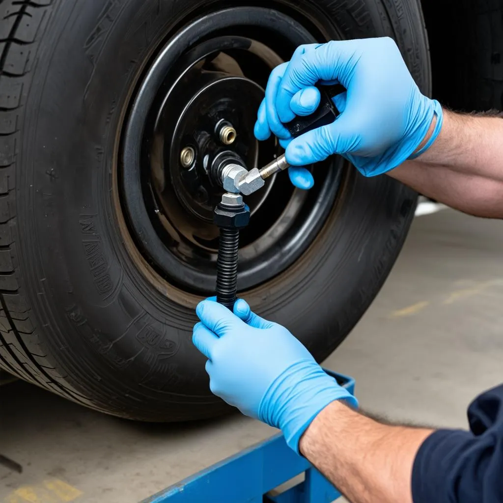 Mechanic Installing Autel Rubber Valve Stem