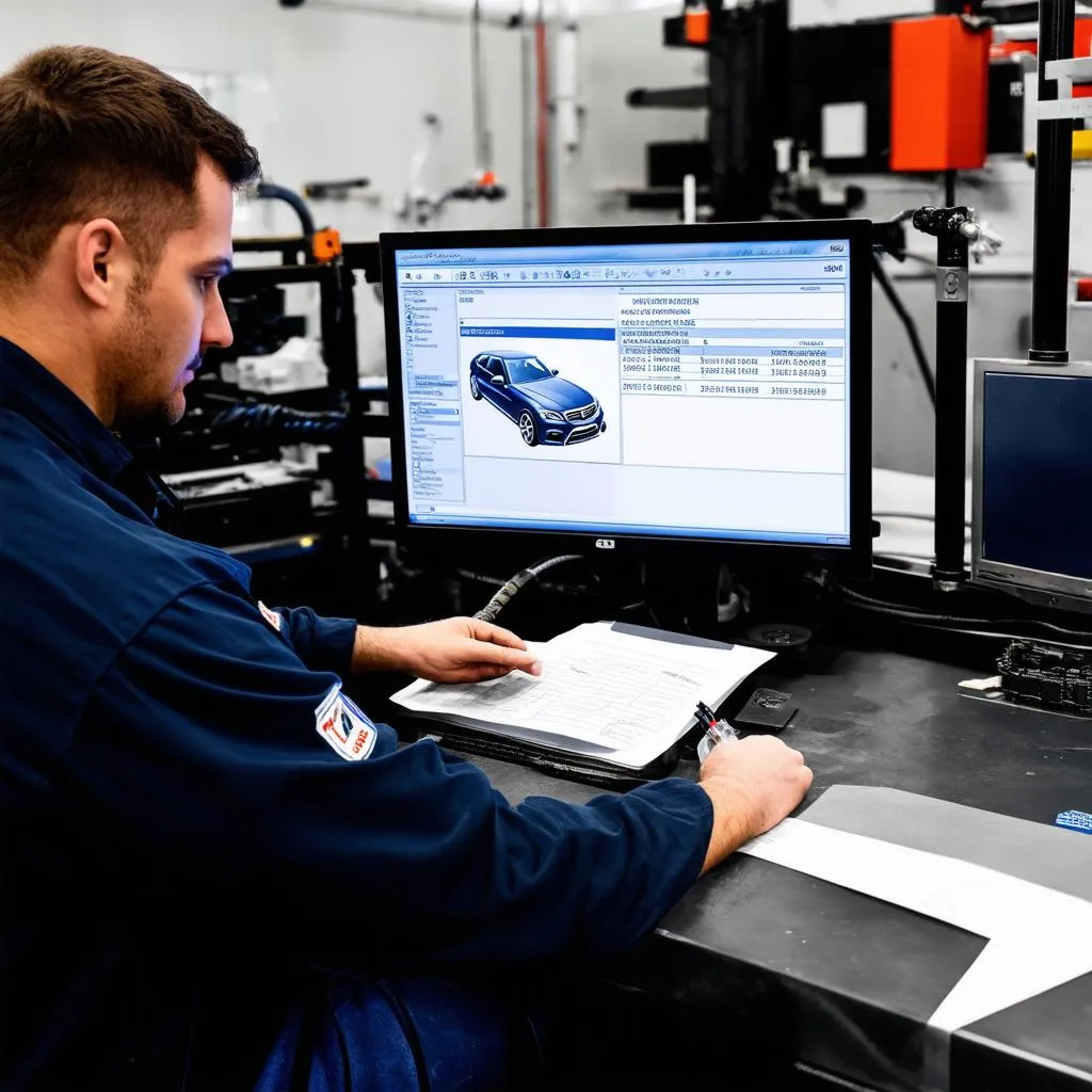 Mechanic Using Mercedes EPC Software