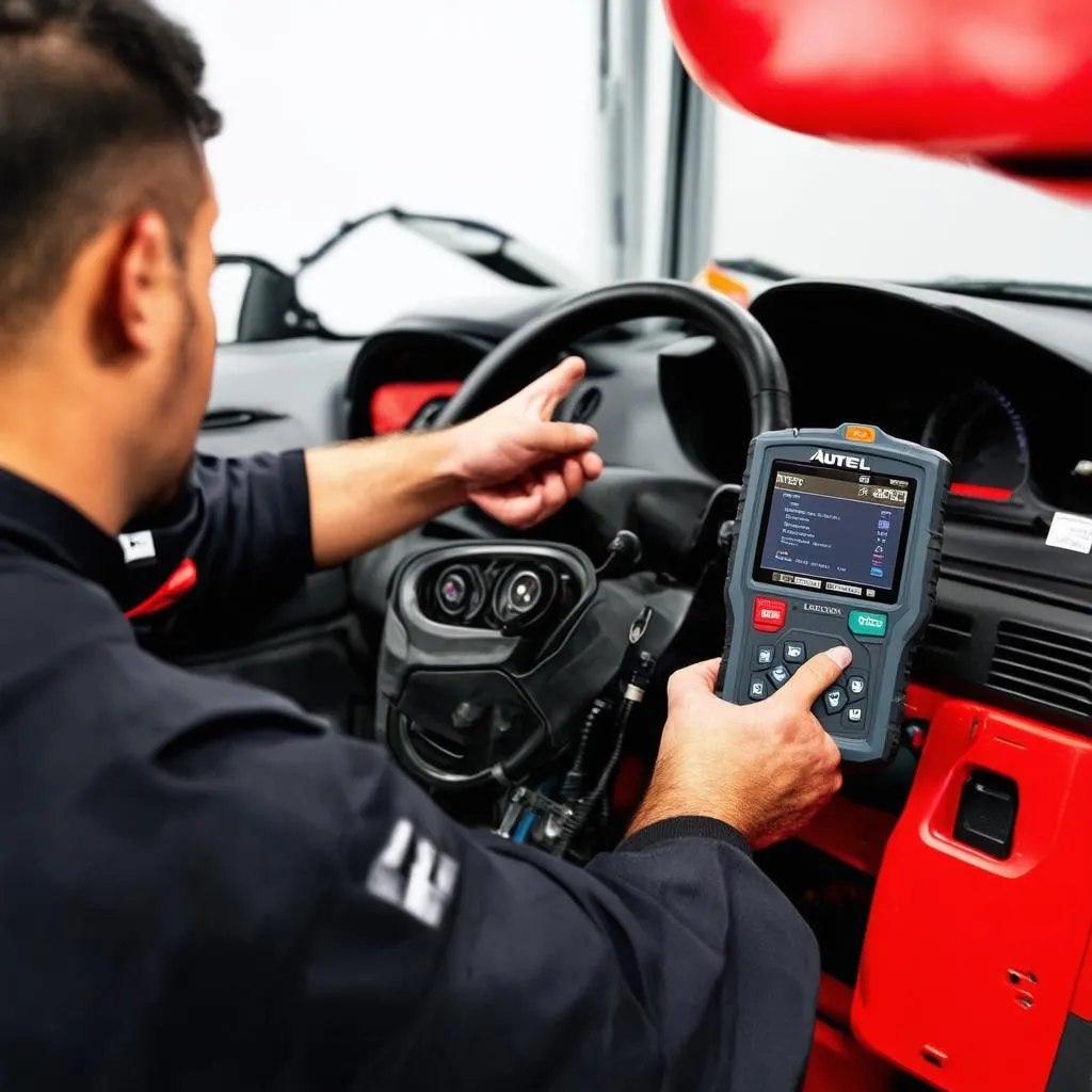 Mechanic using Autel 608 2