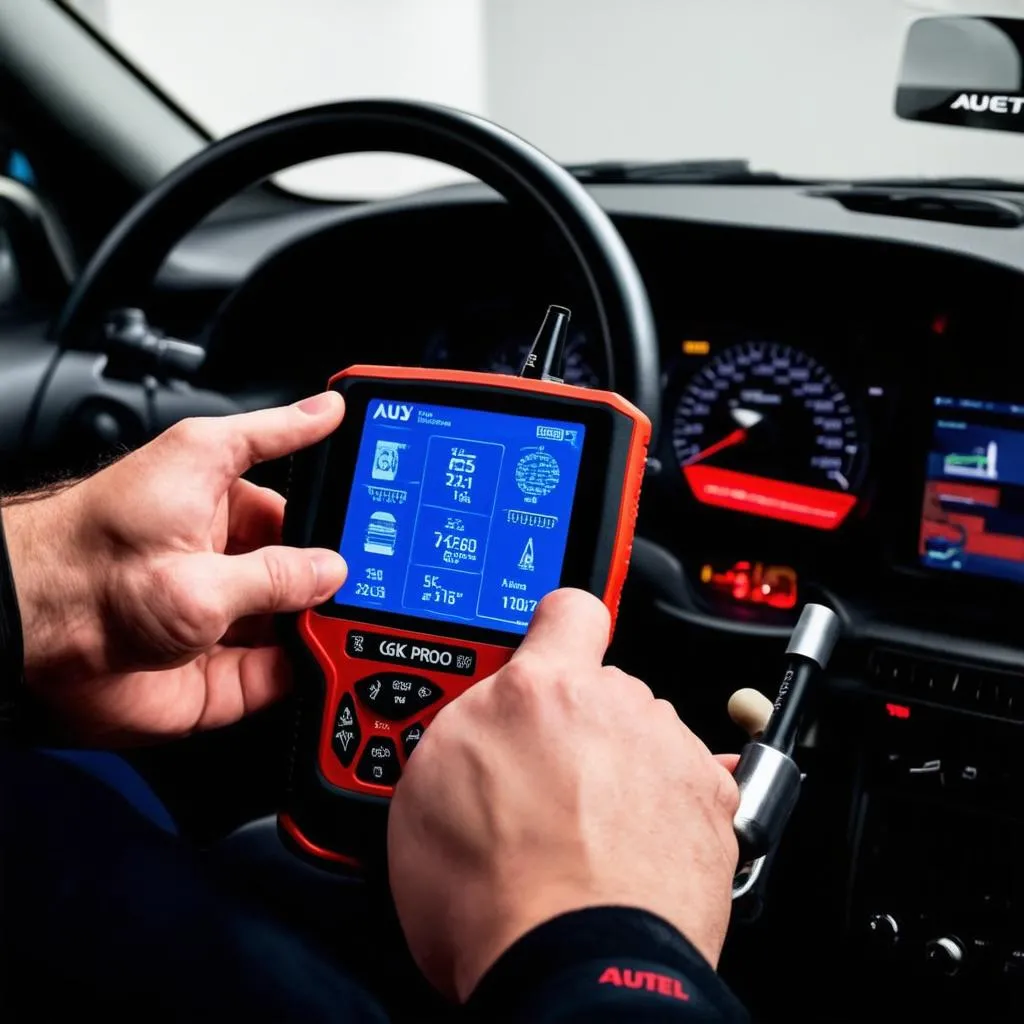 Autel 6K Pro 2 being used to diagnose a European car