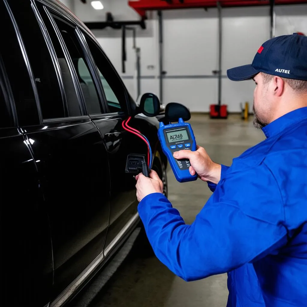 Autel AL319 connected to a car's OBD-II port