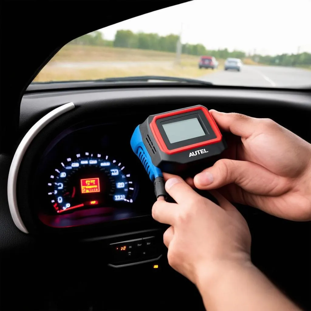 Autel AL319 plugged into a car's OBD-II port