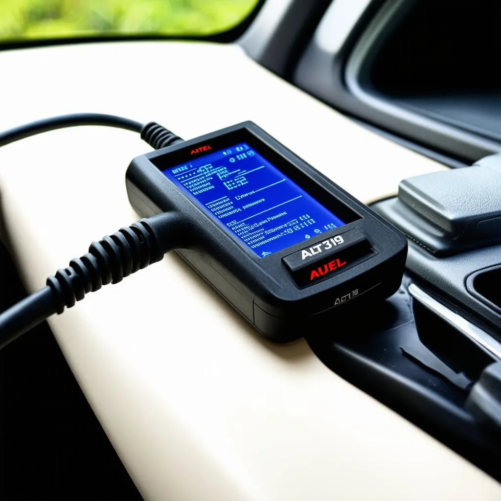 Autel AL319 connected to a car's OBD port