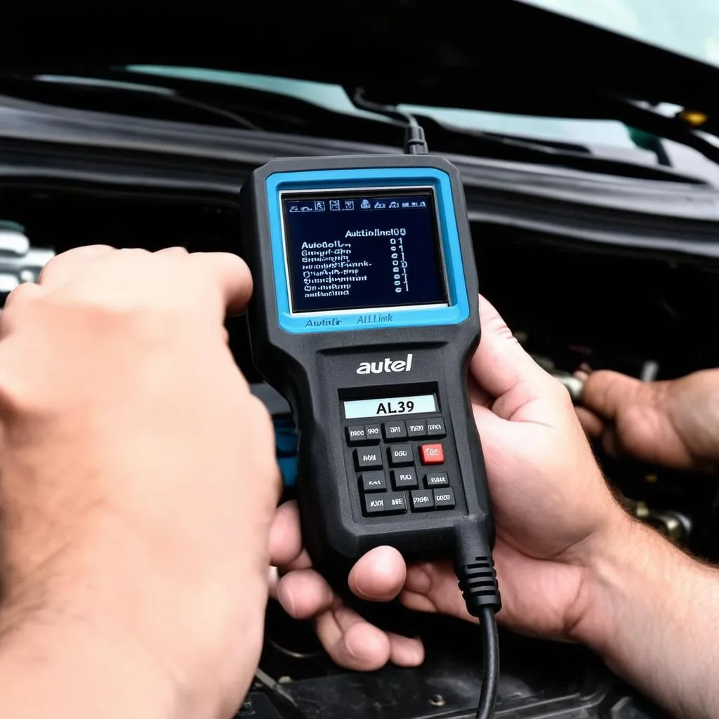 Autel AL319 plugged into a car's OBDII port