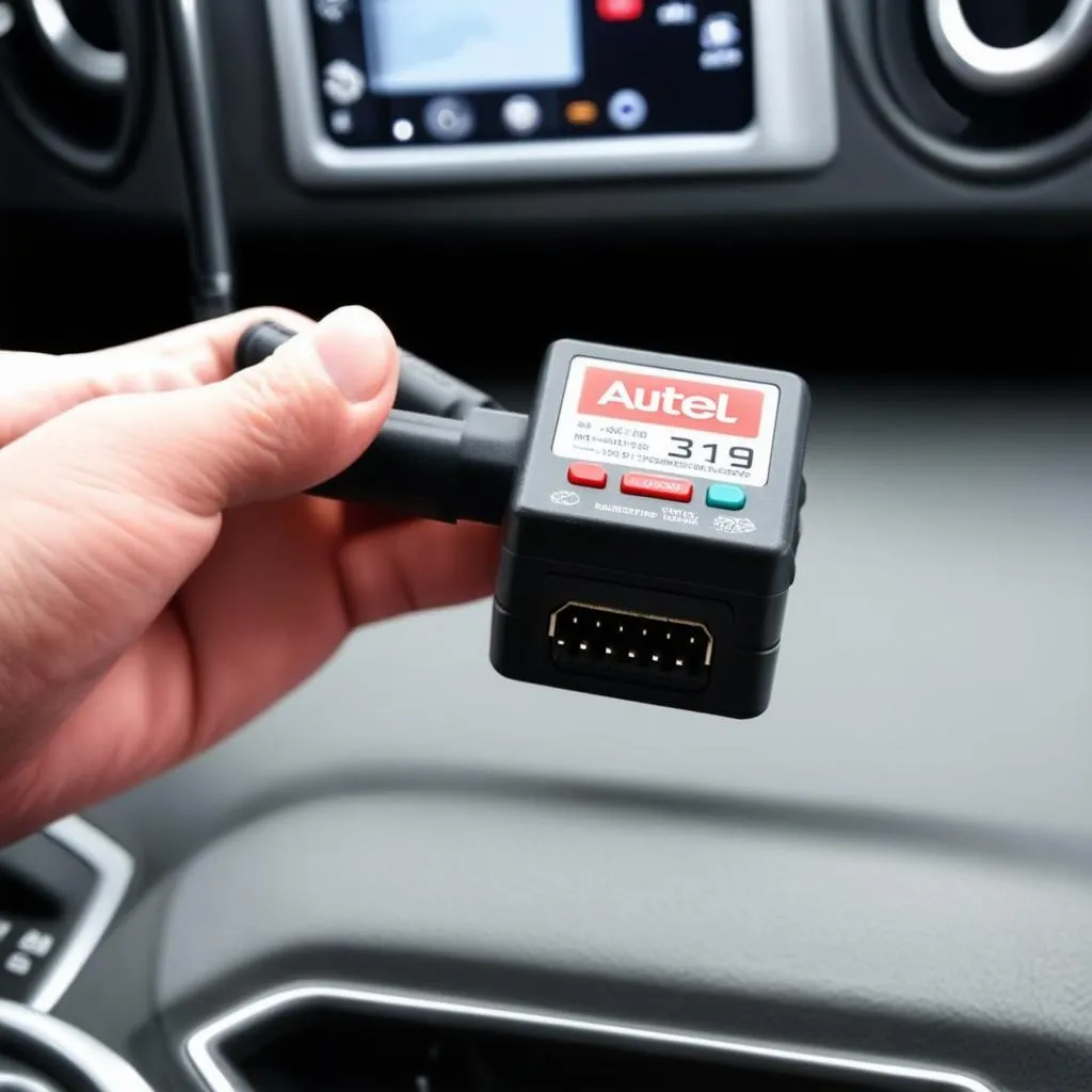 Autel AL319 connected to a car's OBD-II port