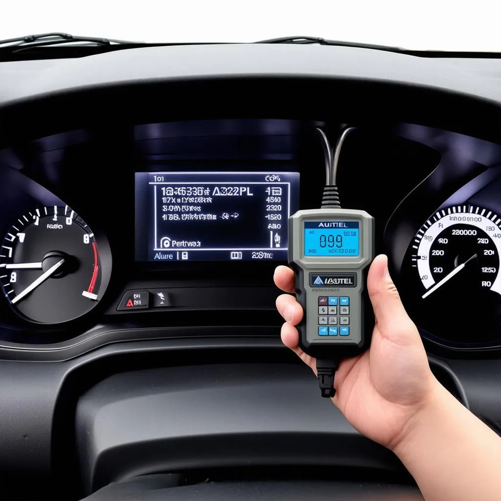 Autel AL329 PL plugged into a car's OBD-II port