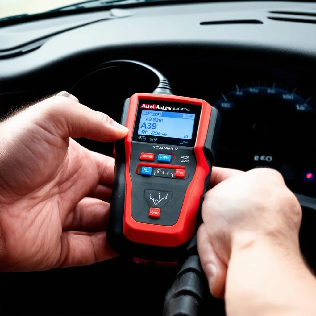 Mechanic holding the Autel AutoLink AL329-R