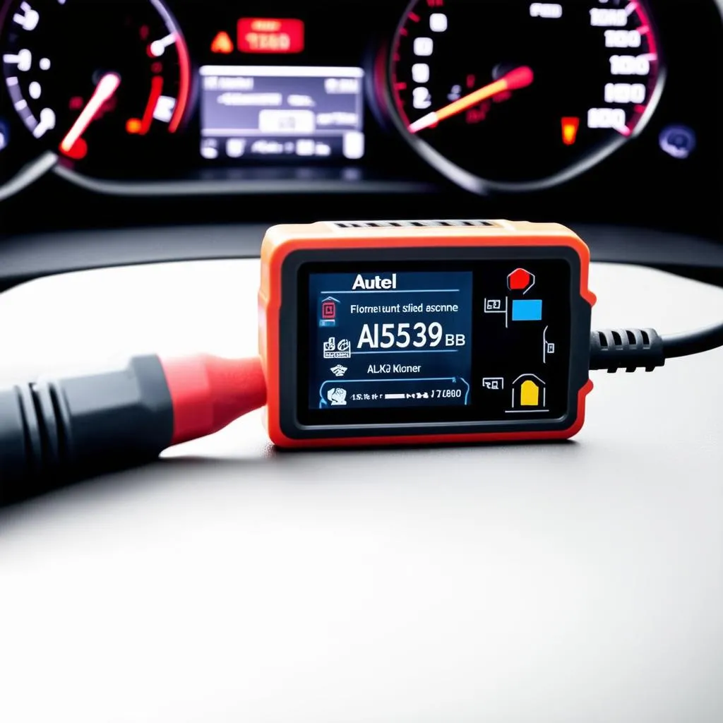 Autel AL539b plugged into a car's OBD2 port