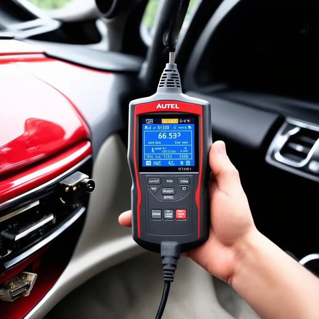 Autel AL539B HCAT plugged into a car's OBD2 port