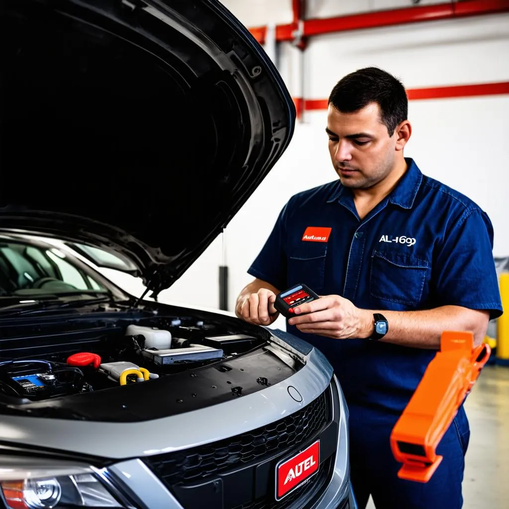 Mechanic using Autel AL609