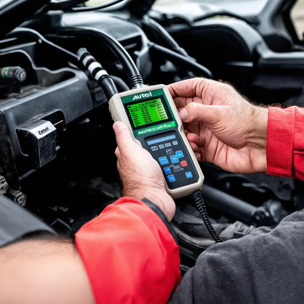 Mechanic using Autel AL609P Pro on a car