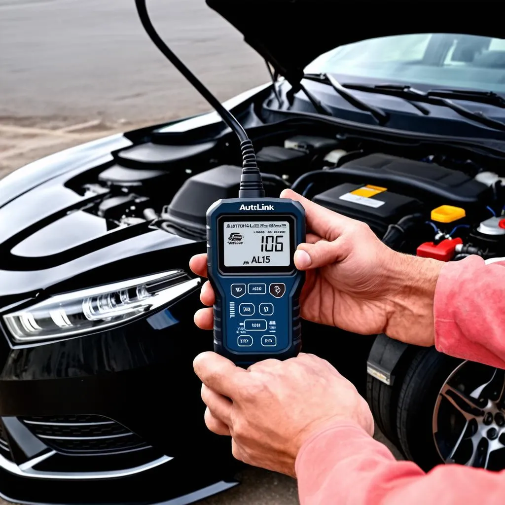 Mechanic using the Autel AutoLink AL615 on a European car