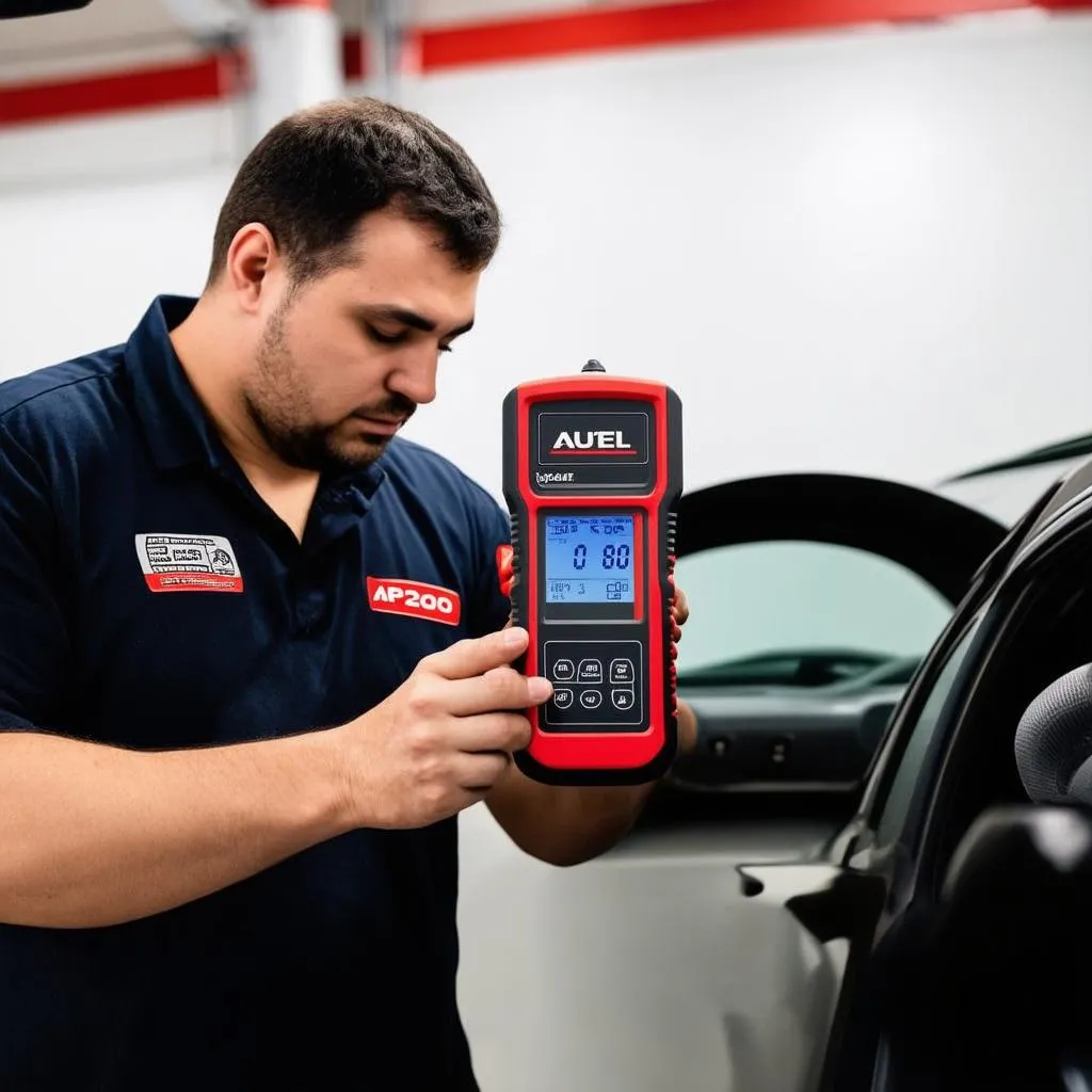 Mechanic Using Autel AP200