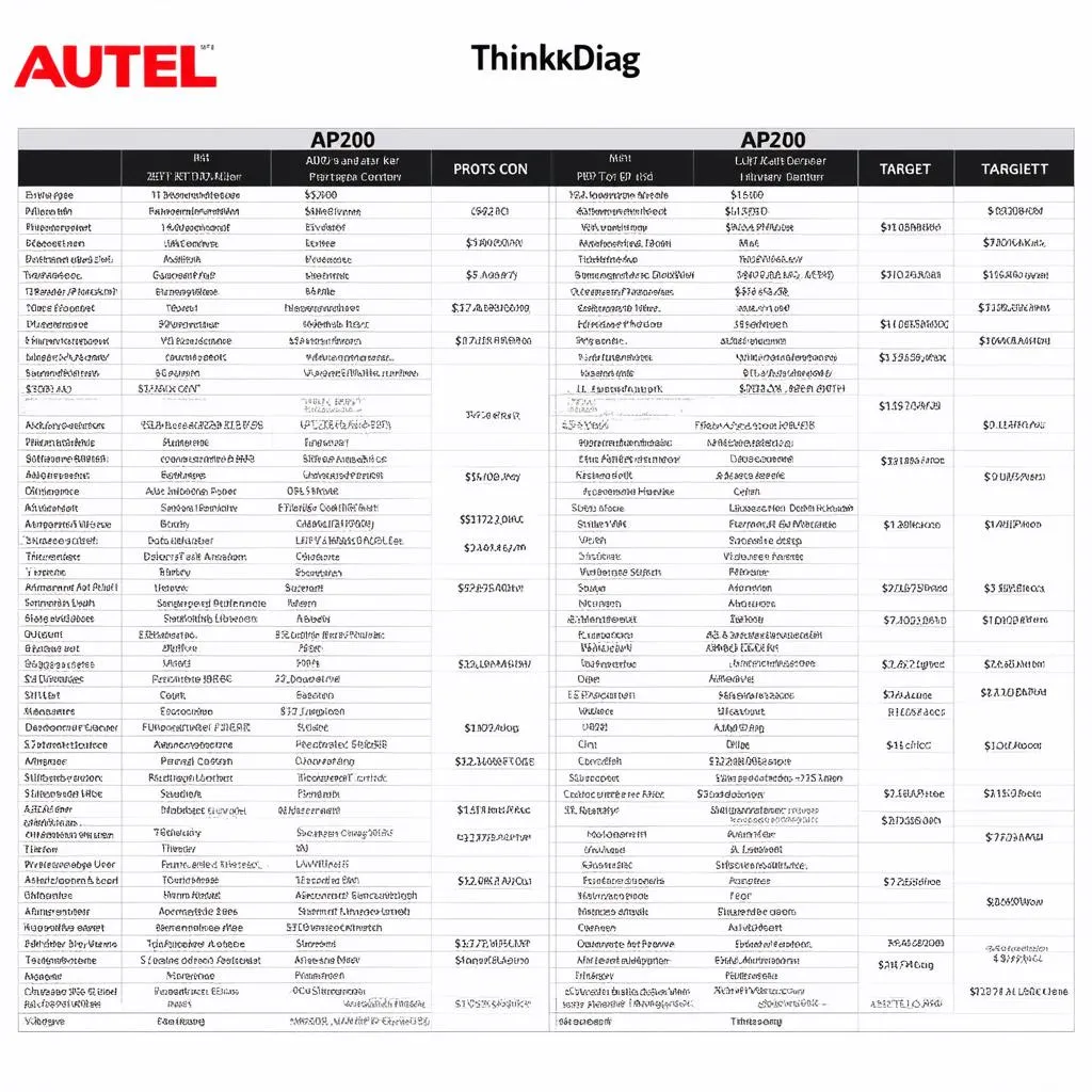 Autel AP200 vs ThinkDiag Comparison Table