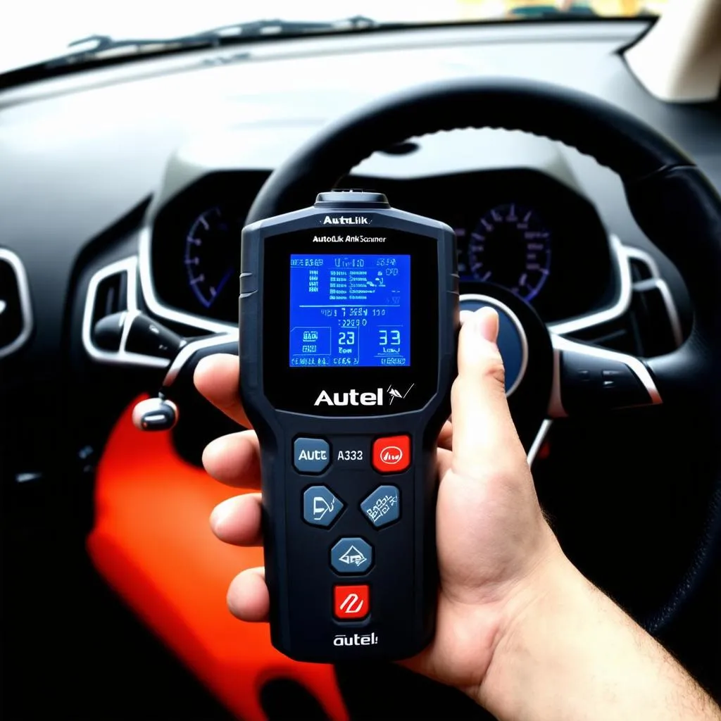 Autel Autolink AL329 being held in a hand