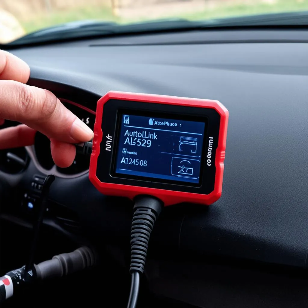 Autel AutoLink AL529 connected to a car's OBD2 port