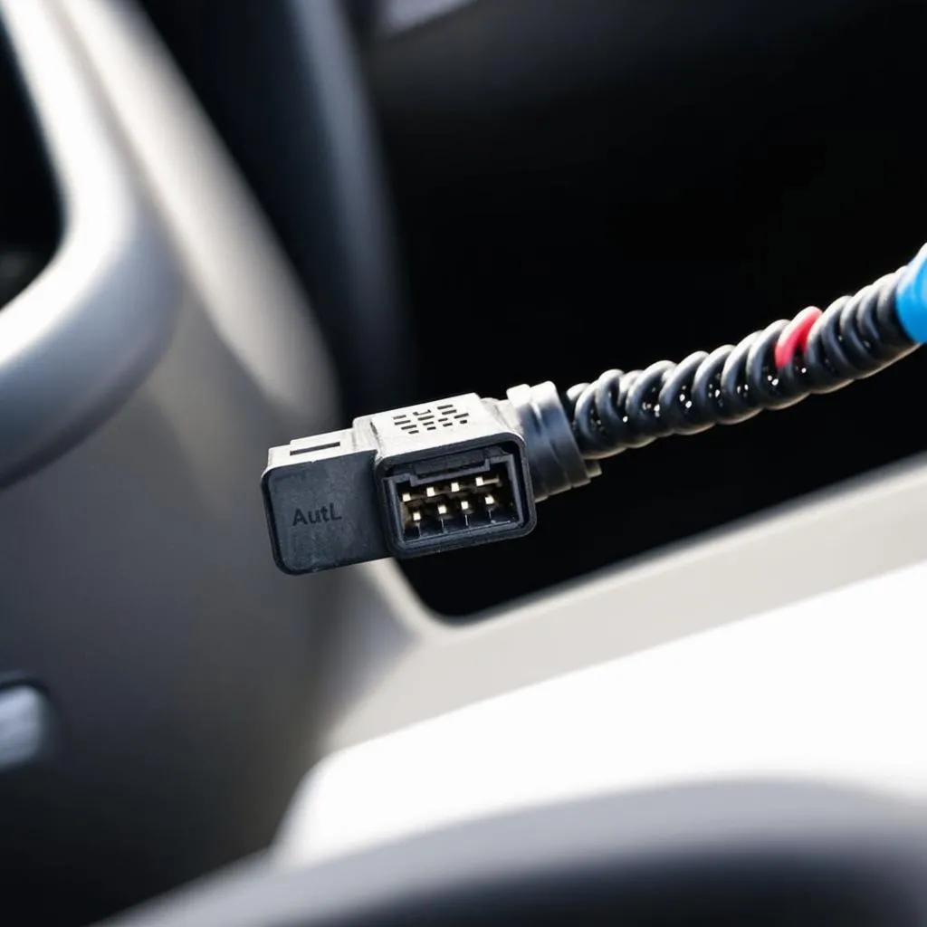 Autel AutoLink cable connected to a car's OBD-II port