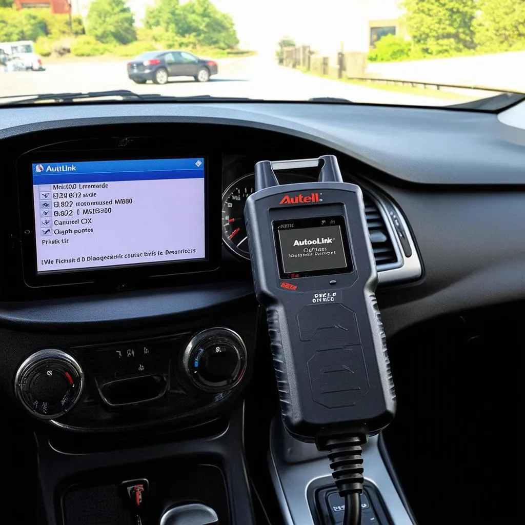 Autel AutoLink MD802 CX9 plugged into car's OBD-II port