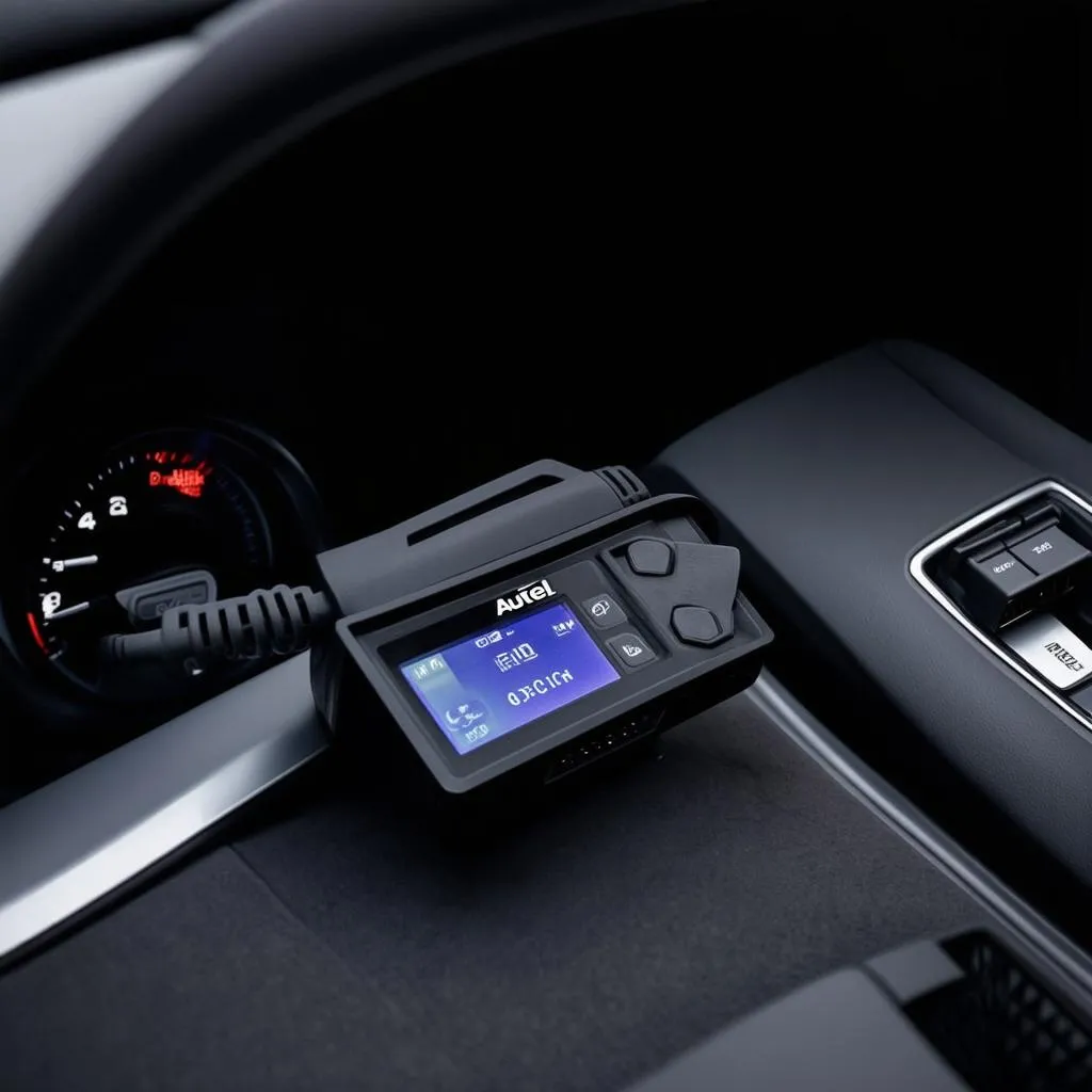 Autel Diaglink code reader plugged into a European car