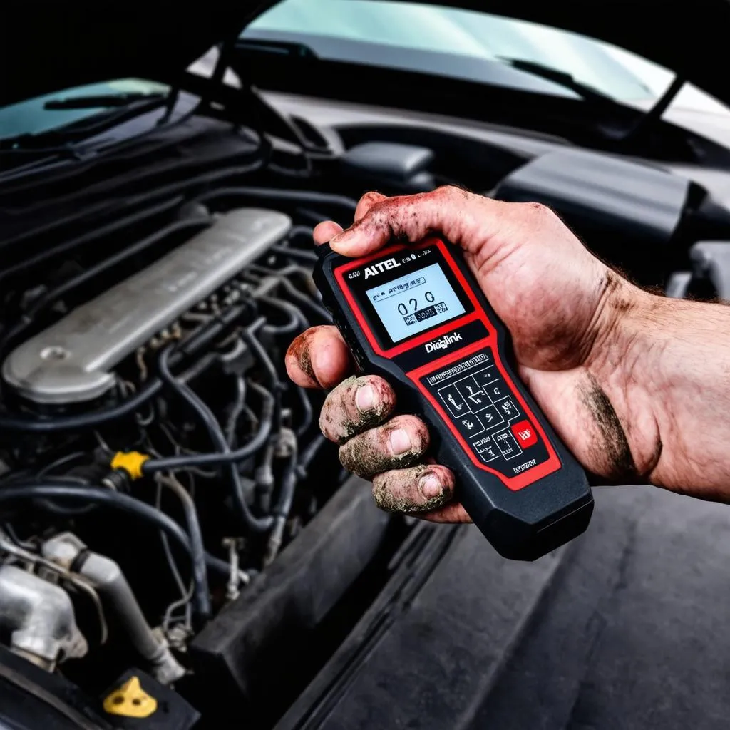 Mechanic holding Autel Diaglink code reader