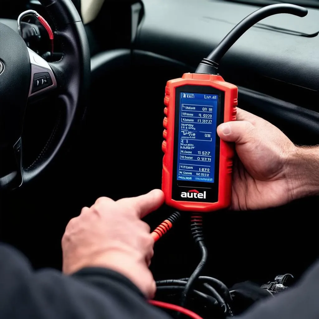 Mechanic Using Autel Diagnostic Tool