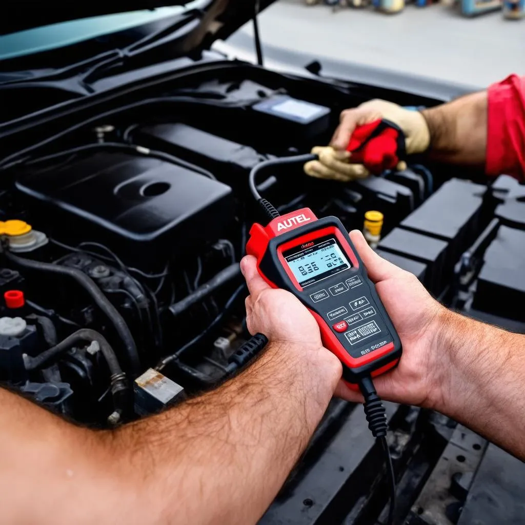 Autel diagnostic tool on a car