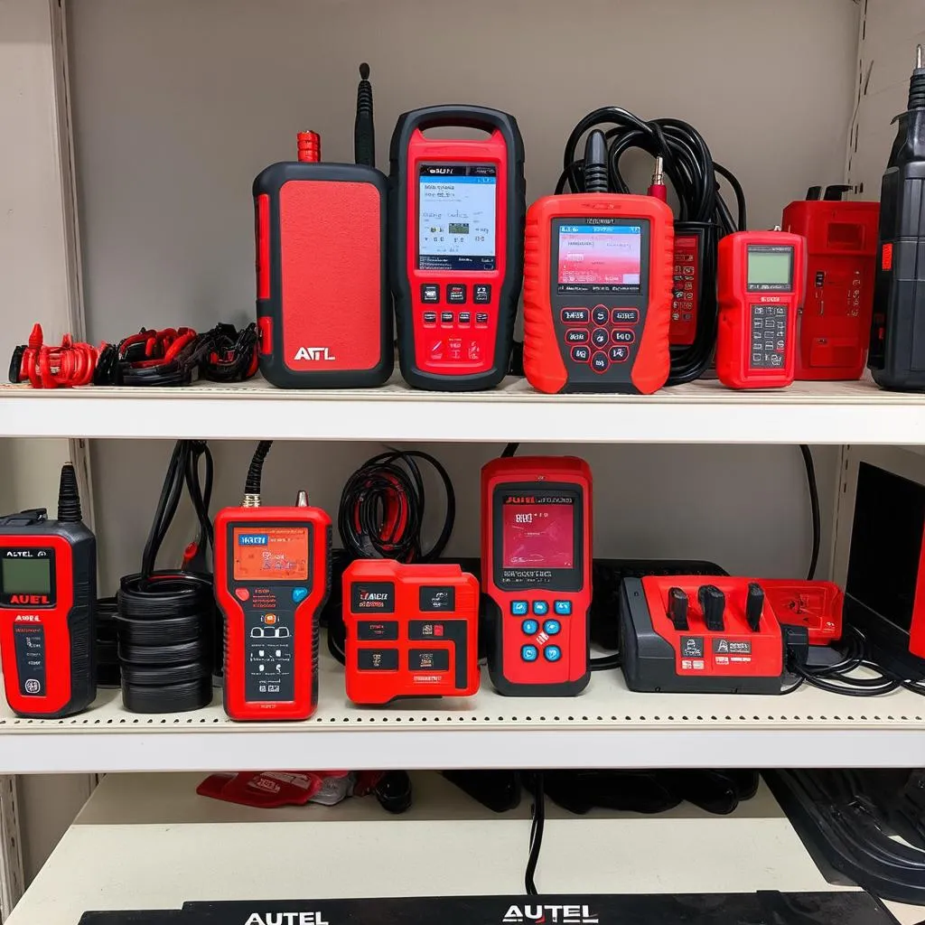 Autel Diagnostic Tools Displayed on a Shelf