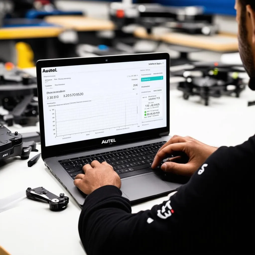 Autel drone expert working on a laptop