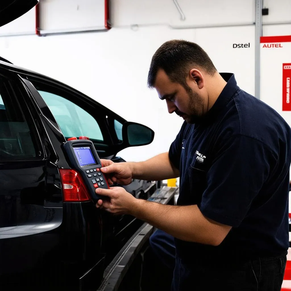 Mechanic Using Autel DS708