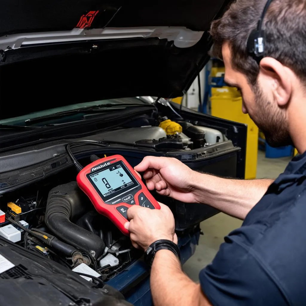 Autel DS708 diagnostic tool in use