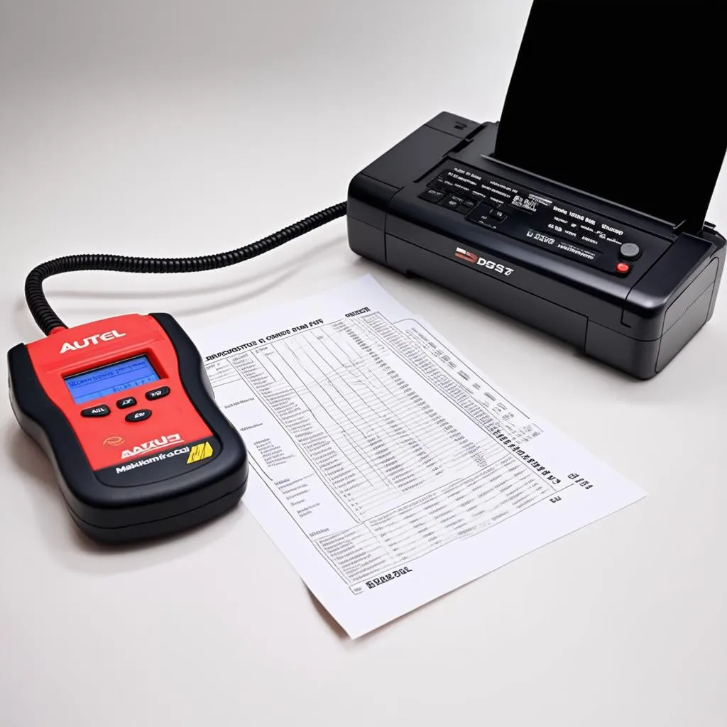 Autel MaxiDAS DS708 connected to a printer