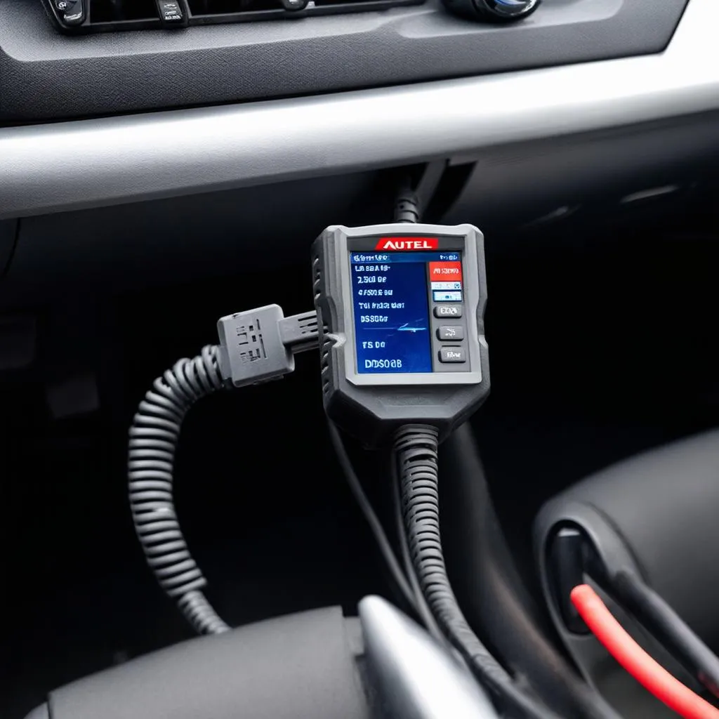 Autel DS808 connected to car's OBD-II port