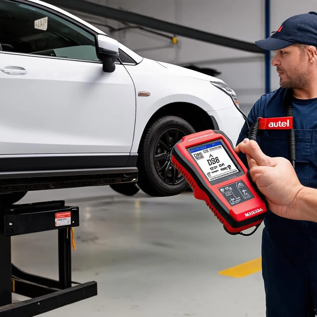 Autel MaxiDAS DS808 being used for car diagnostics