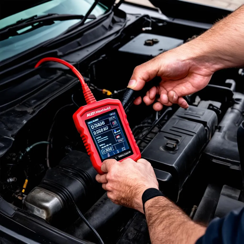 Mechanic using Autel DS808