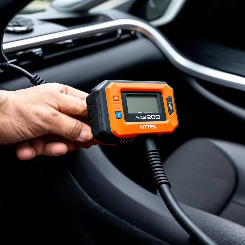 Autel HT200 plugged into a car's OBD2 port