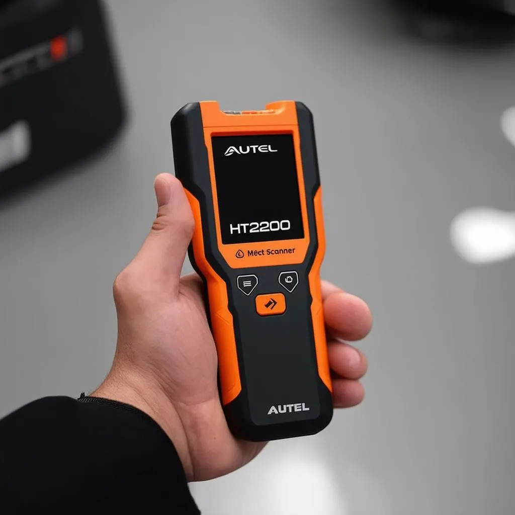 A person holding an Autel HT200 scanner