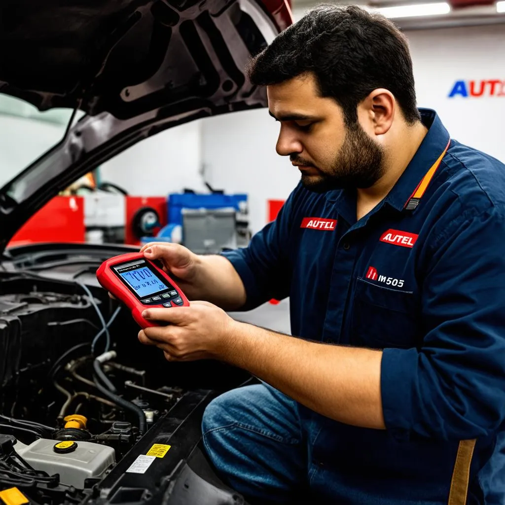 Autel IM508S Pro in a mechanic shop