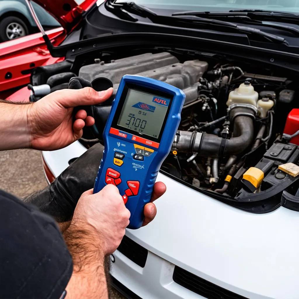 Autel IM608 being used to diagnose a European car