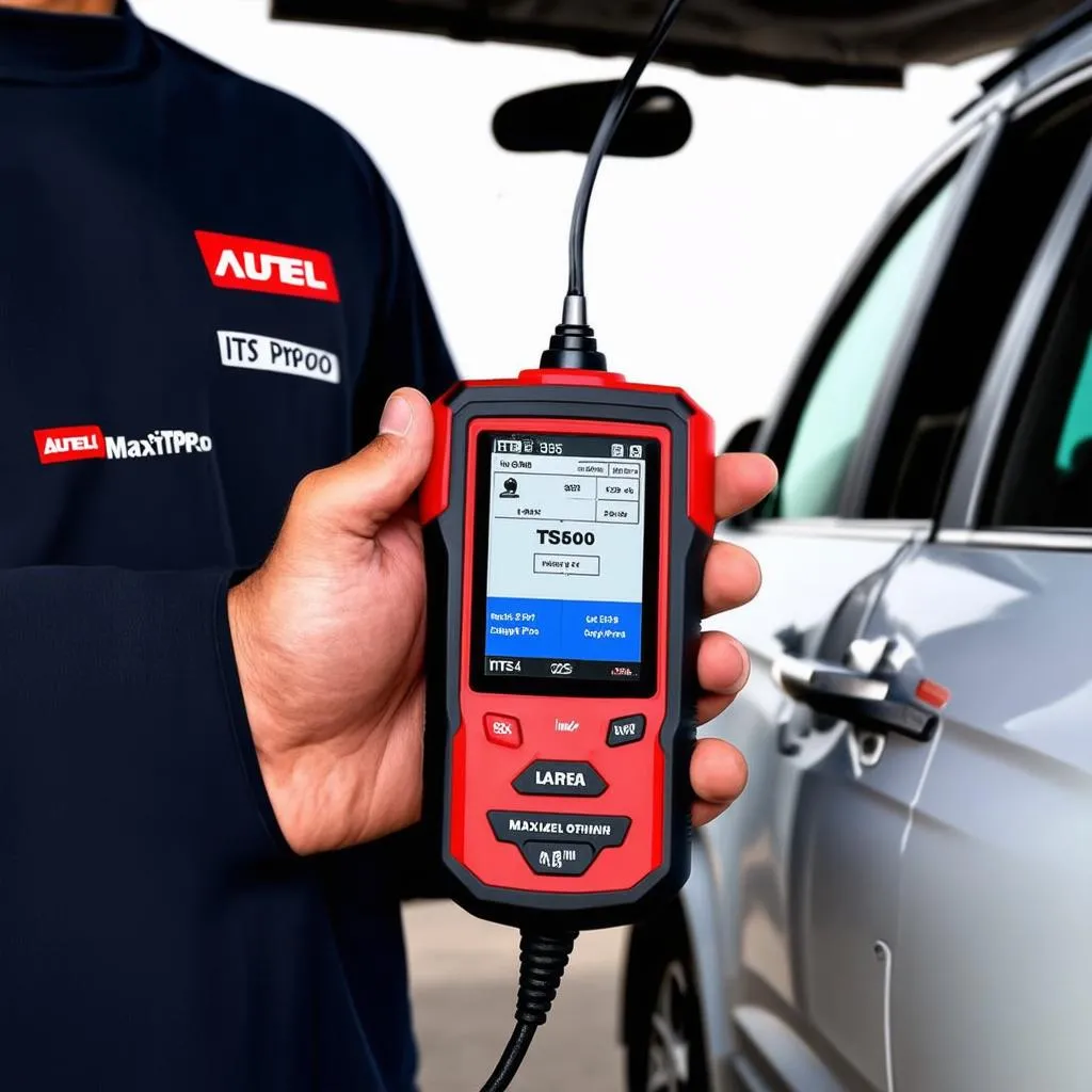 Mechanic holding Autel ITS600 Pro