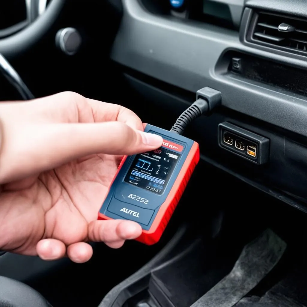 Autel J2534 connected to a car's OBD-II port